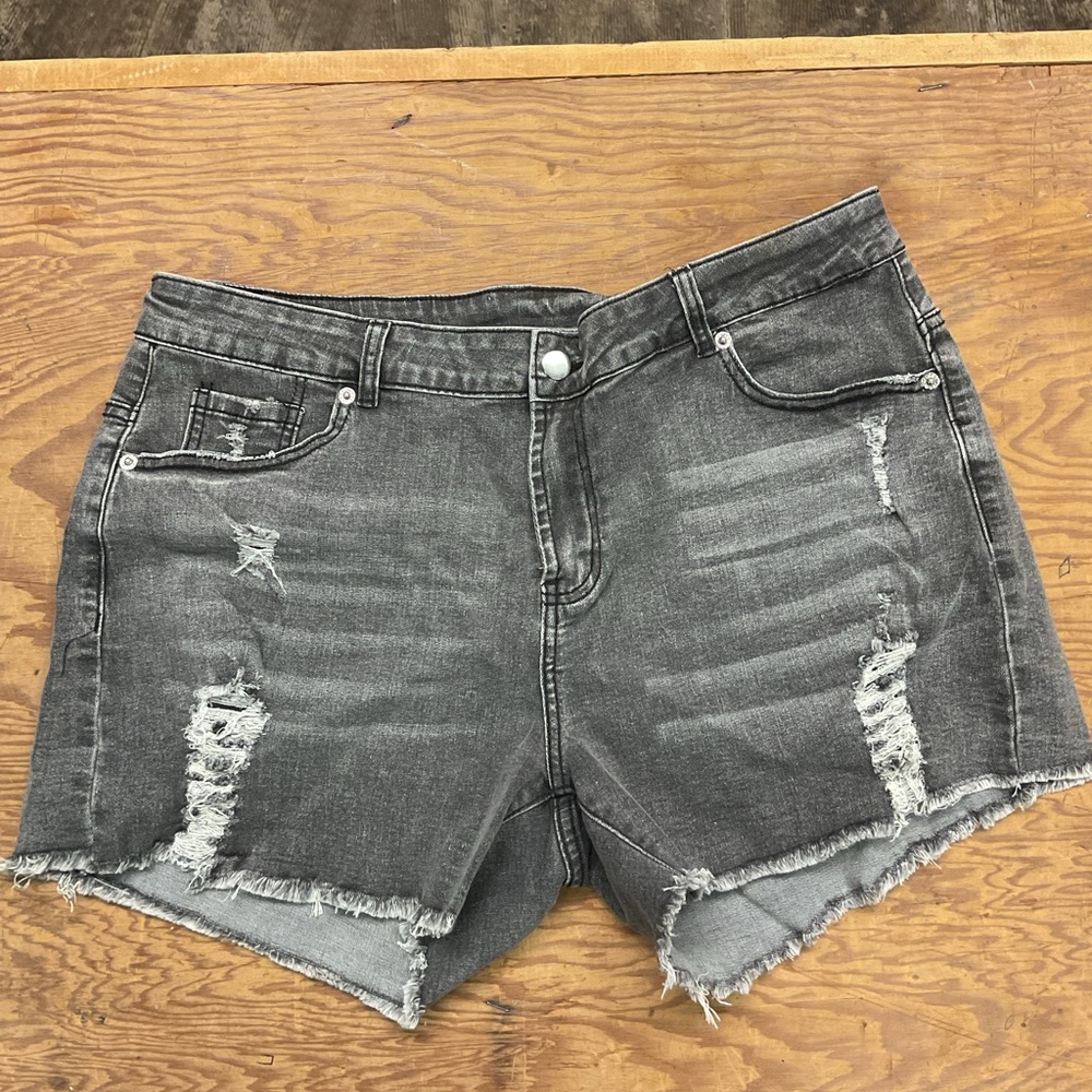 Distressed Gray Denim Shorts